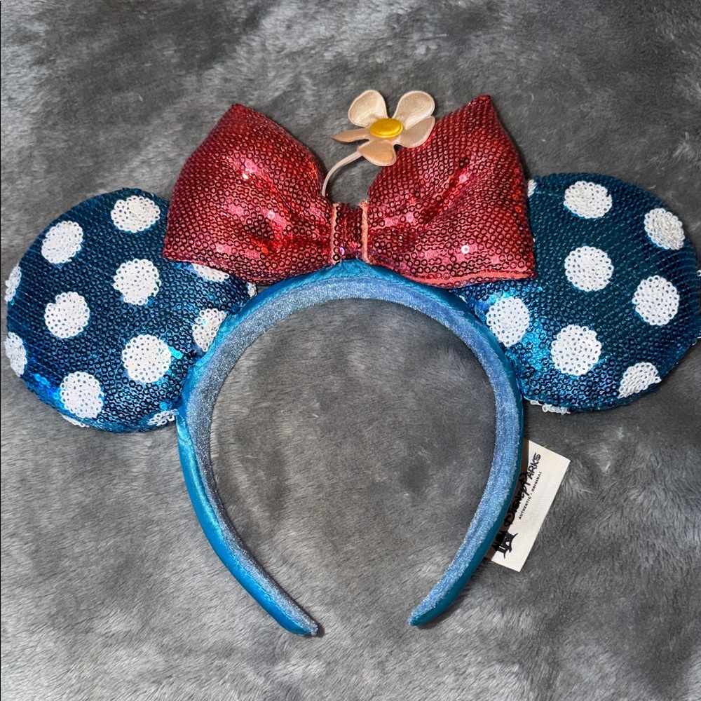 Sequin Polka Dot Minnie Ear Headband with Pink Bow